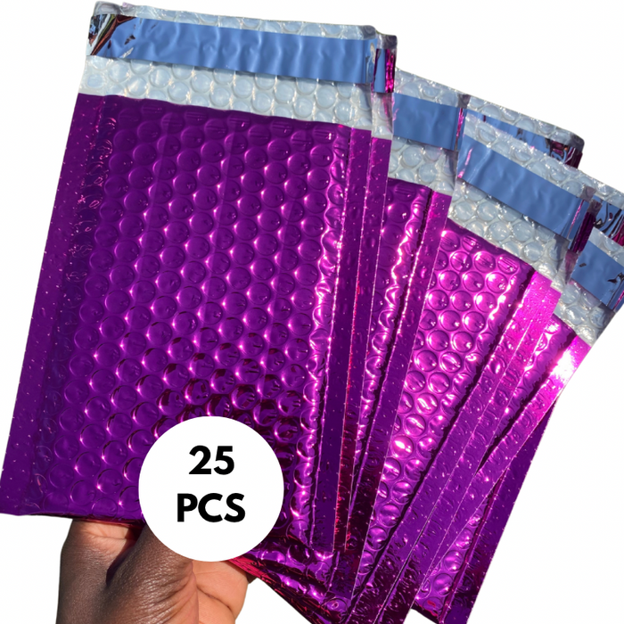 25-Pack Hot Pink Metallic Bubble Mailers (4x8) – Self-Seal, Lightweight & Water-Resistant