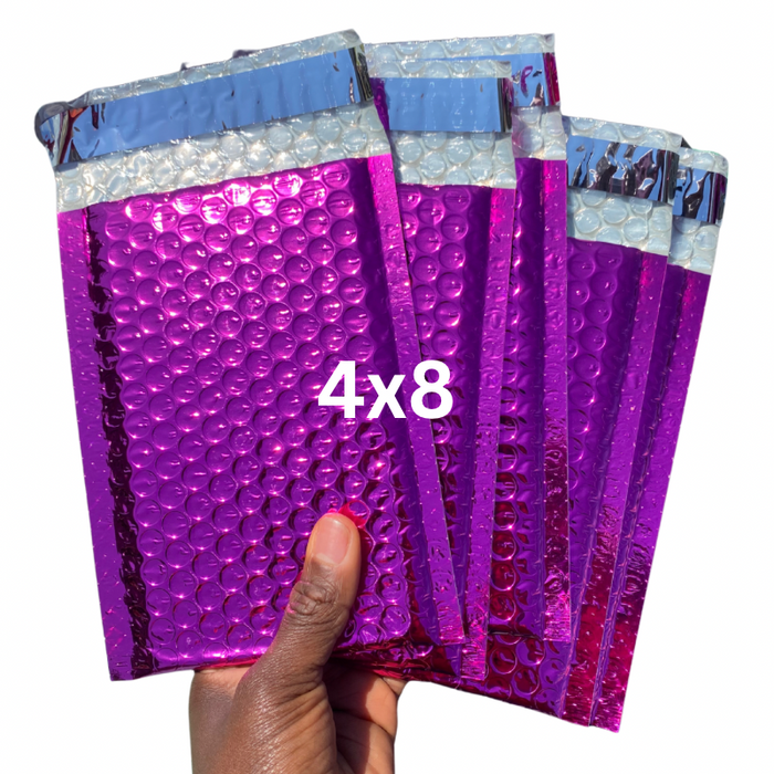 25-Pack Hot Pink Metallic Bubble Mailers (4x8) – Self-Seal, Lightweight & Water-Resistant