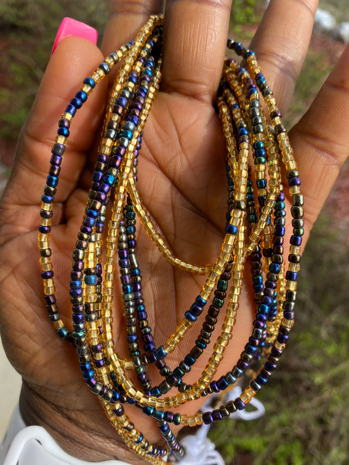 3 Pc Iridescent Black & Gold Waist Beads Set| Proverbs 31 Inspired Jewelry