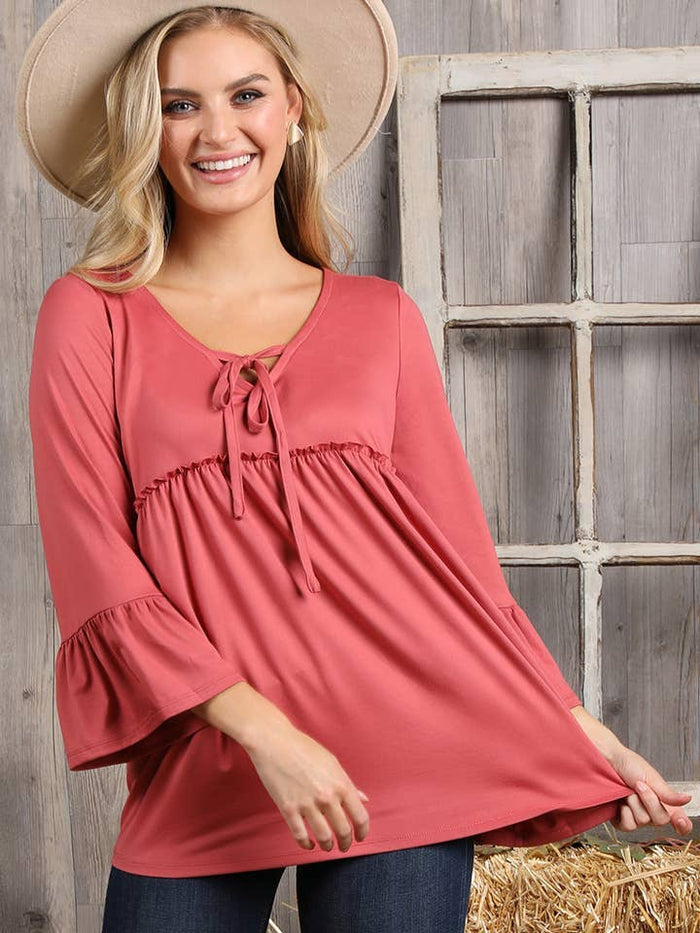 3/4 Sleeve with Neck String Detailed Top (multiple color choices)