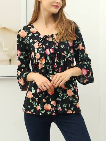 3/4 Sleeve with Neck String Detailed Top (multiple color choices)