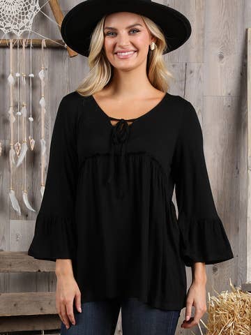 3/4 Sleeve with Neck String Detailed Top (multiple color choices)