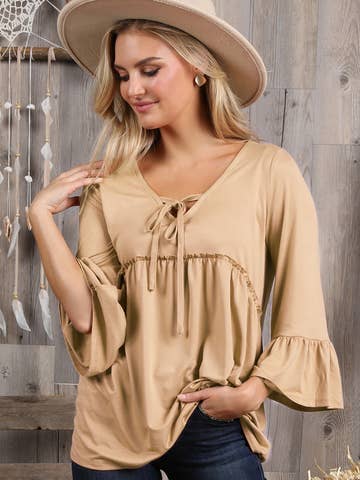 3/4 Sleeve with Neck String Detailed Top (multiple color choices)