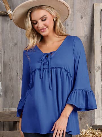 3/4 Sleeve with Neck String Detailed Top (multiple color choices)