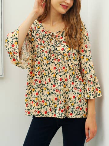 3/4 Sleeve with Neck String Detailed Top (multiple color choices)