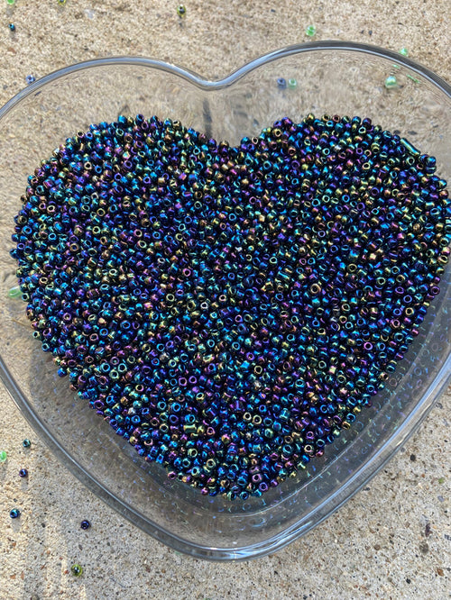 3mm- 8/0 beads,  Iridescent Black - Rainbow Black- beads, 8/0 Seed Beads Glass Beads, 450 Grams
