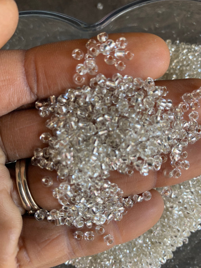 3mm- 8/0 beads,  Silver beads, Clear- 8/0 Seed Beads Glass Beads, 450 Grams,