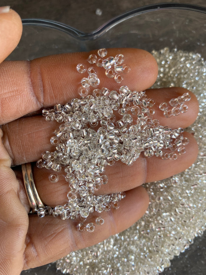 3mm- 8/0 beads,  Silver beads, Clear- 8/0 Seed Beads Glass Beads, 450 Grams,