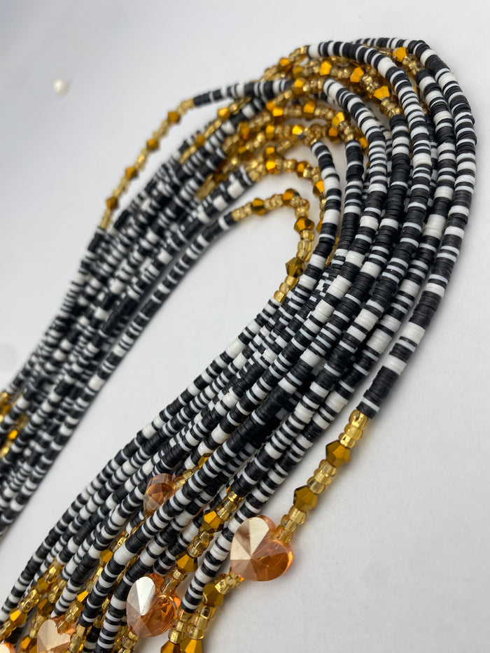 3PC Set- Black & White Vinyl Waist Bead- Clay beads- Flat disc waistbeads- 45”- 50”