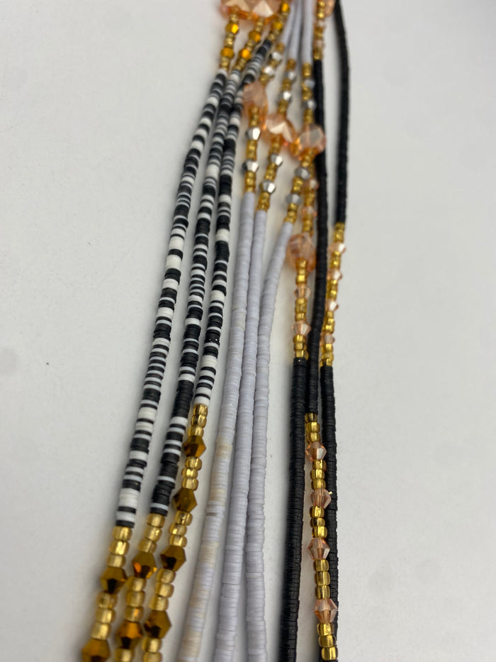 3PC Set- Black & White Vinyl Waist Bead- Clay beads- Flat disc waistbeads- 45”- 50”