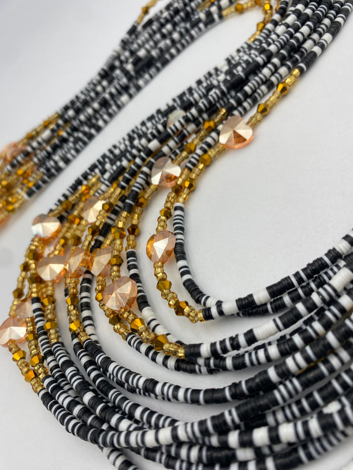 3PC Set- Black & White Vinyl Waist Bead- Clay beads- Flat disc waistbeads- 45”- 50”