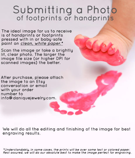 Instructions on Submitting photos of baby handprint or baby footprint for custom keychain engraving