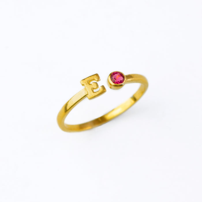 Adjustable Initial & Birthstone Ring