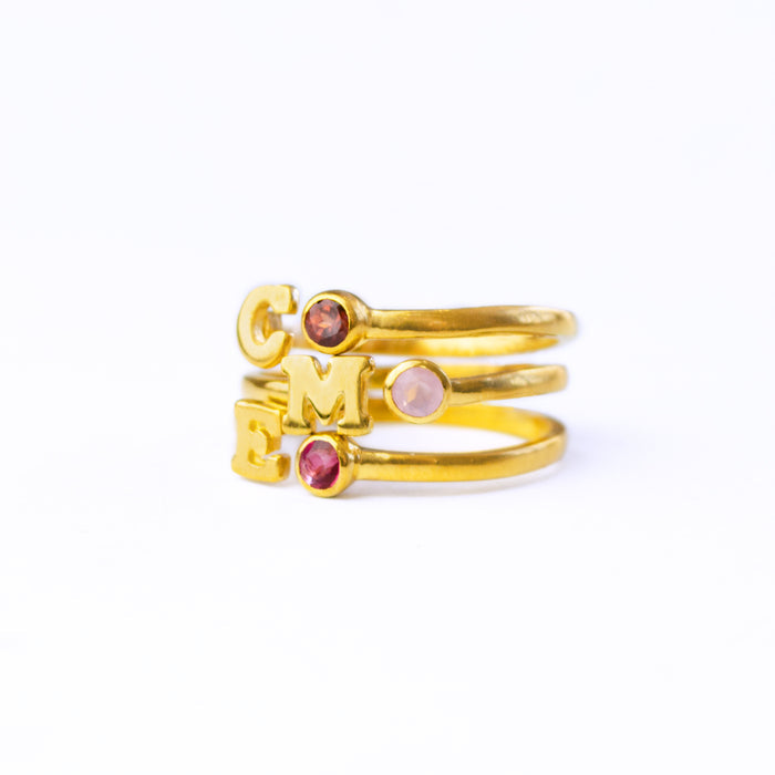 Adjustable Initial & Birthstone Ring