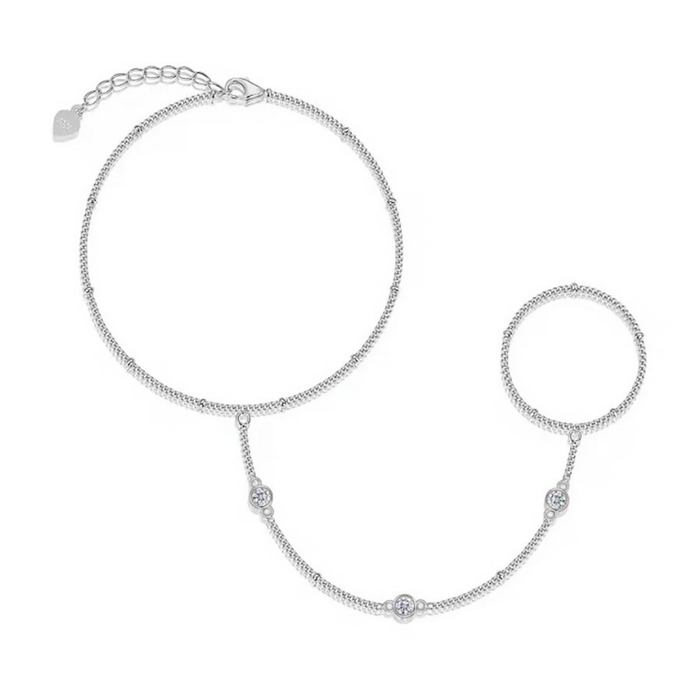 Amecie 18K Gold Round Moissanite Linked Finger Bracelet