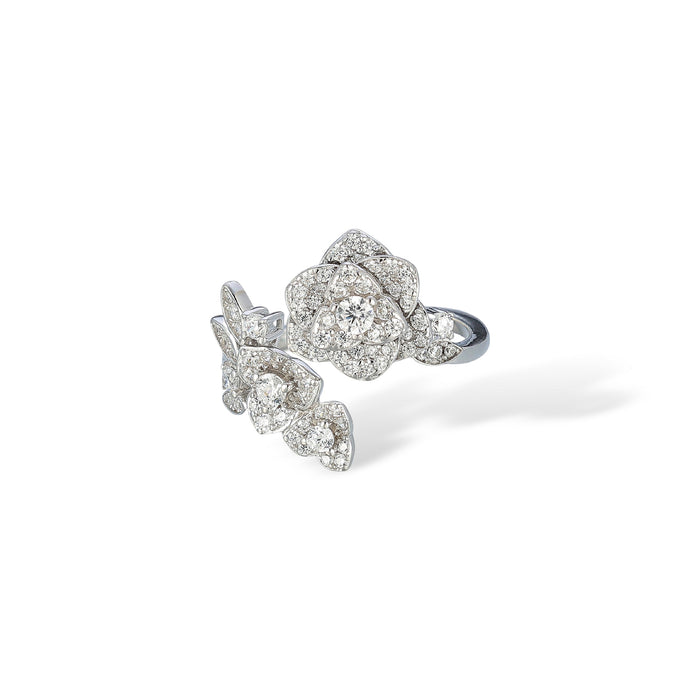 Andrina White Rose Floral Open Ring