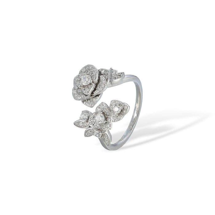 Andrina White Rose Floral Open Ring