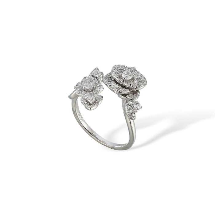 Andrina White Rose Floral Open Ring
