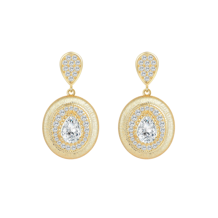 Anshild 14K Gold Teardrop Round Moissanite Drop Earrings
