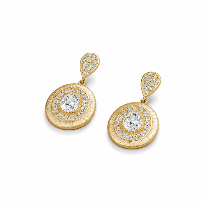 Anshild 14K Gold Teardrop Round Moissanite Drop Earrings