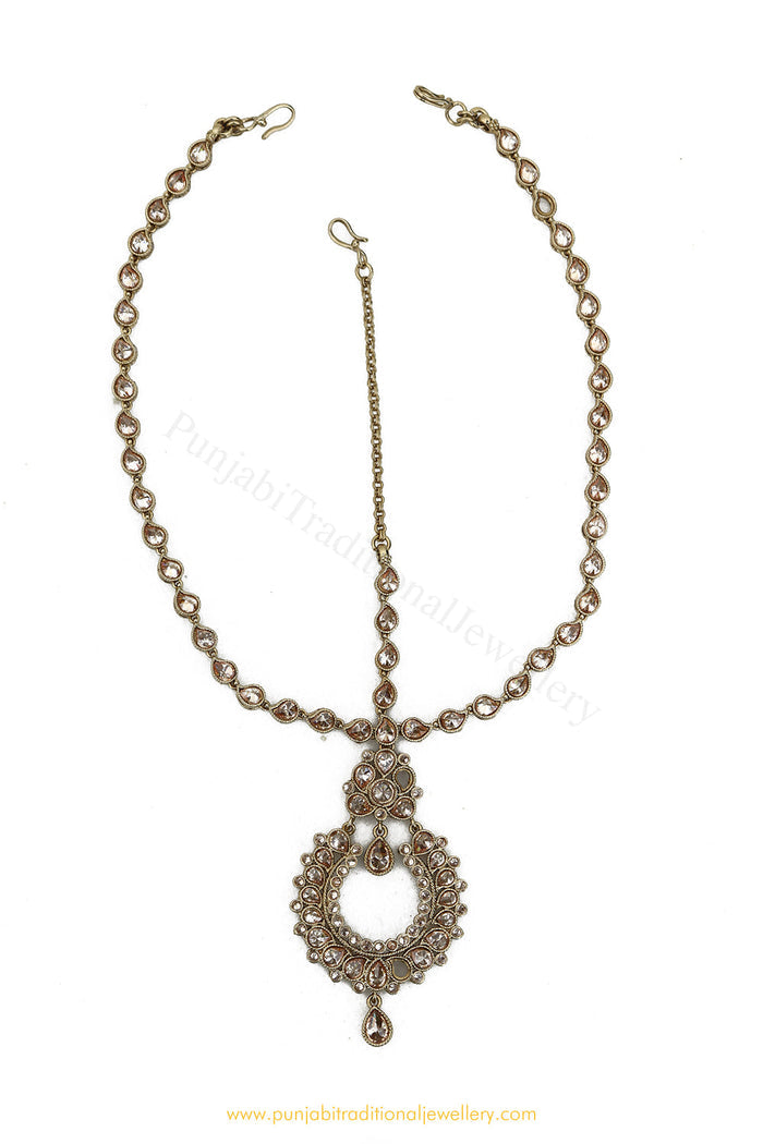 Antique Gold Finished Champagne Stone Matha Patti By PTJ Exclusive