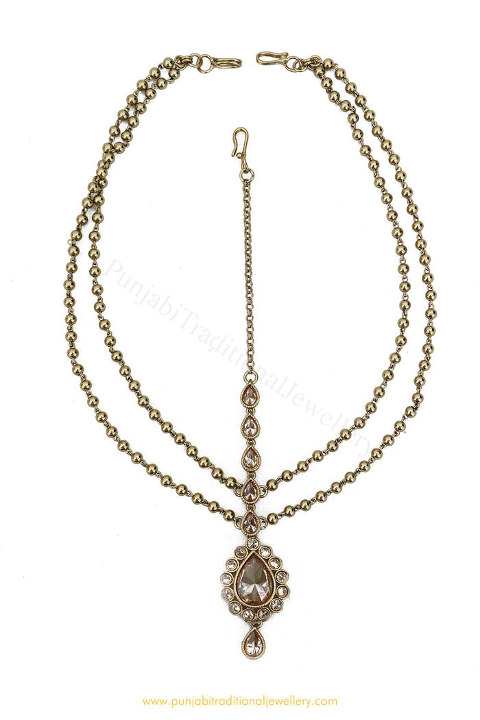 Antique Gold Finished Champagne Stone Matha Patti By PTJ Exclusive