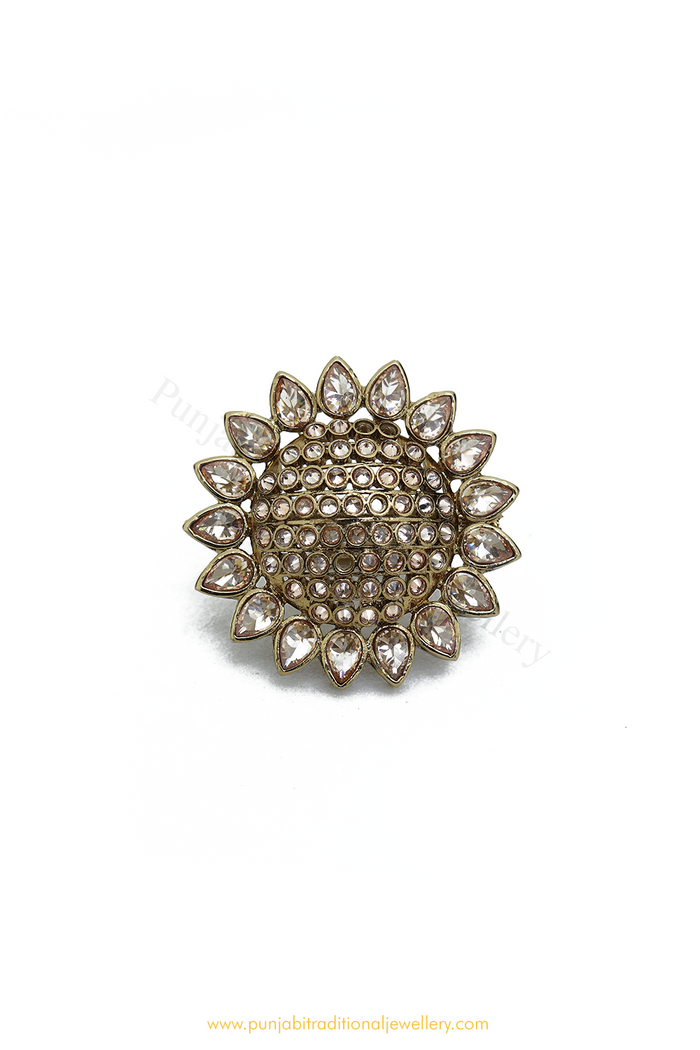 Antique Gold Finished Champagne Stone Ring By PTJ