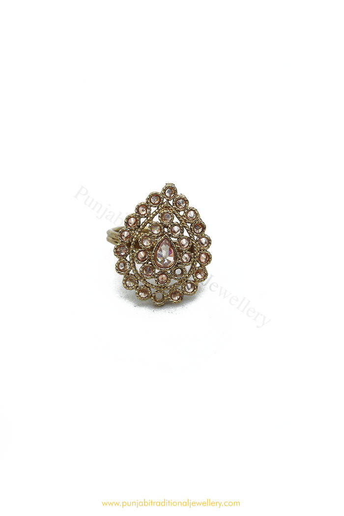 Antique Gold Finished Champagne Stone Ring By PTJ