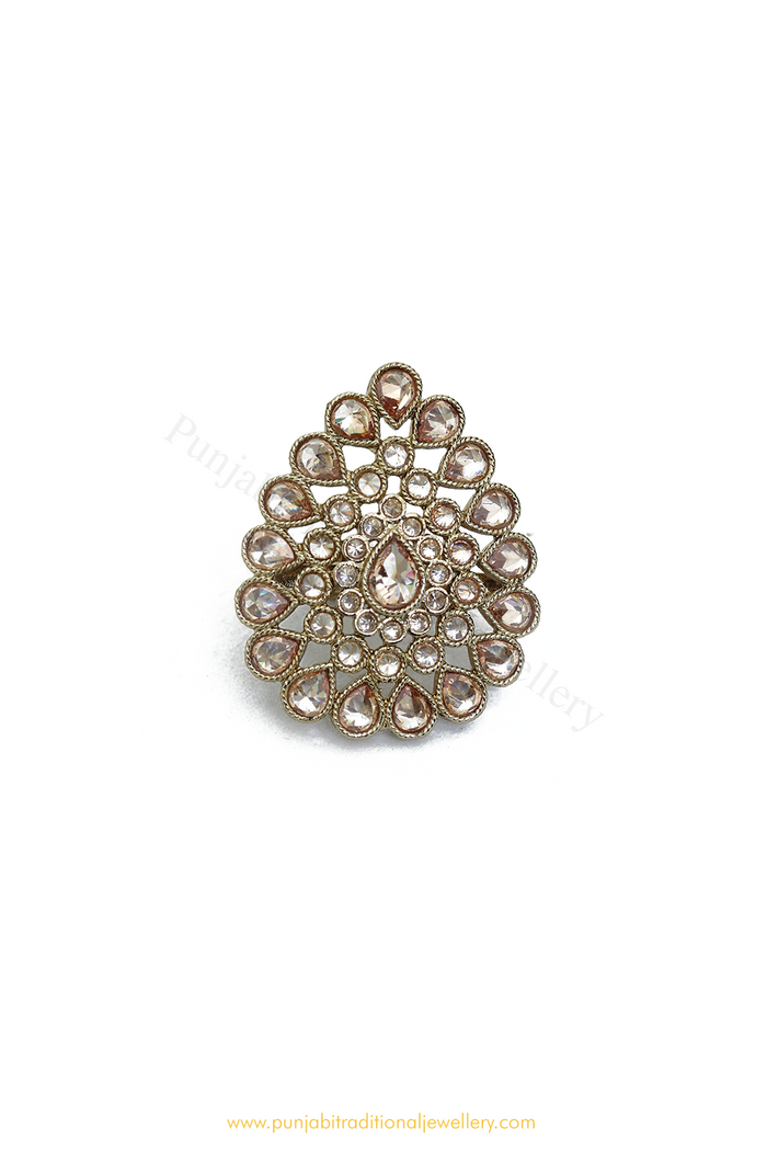 Antique Gold Finished Champagne Stone Ring By PTJ