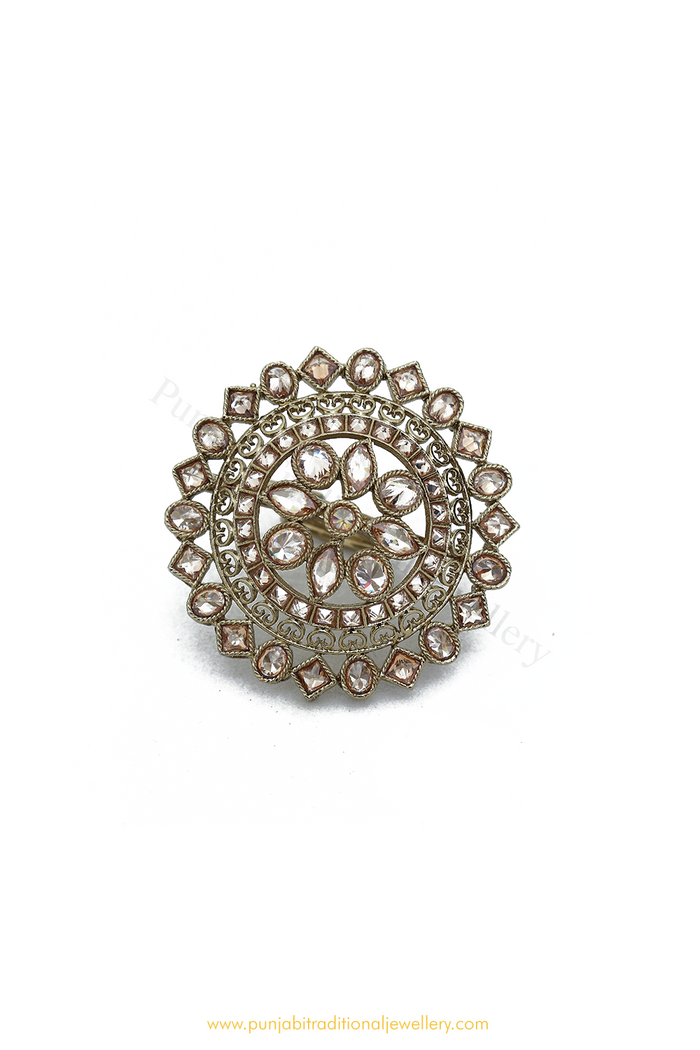 Antique Gold Finished Champagne Stone Ring By PTJ