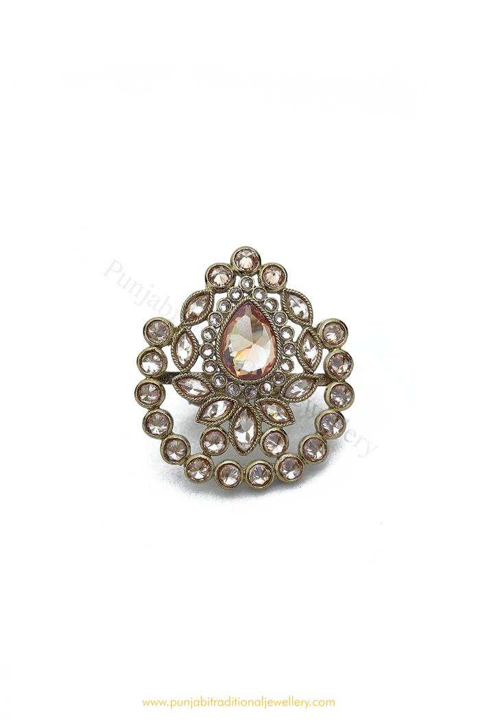 Antique Gold Finished Champagne Stone Ring By PTJ