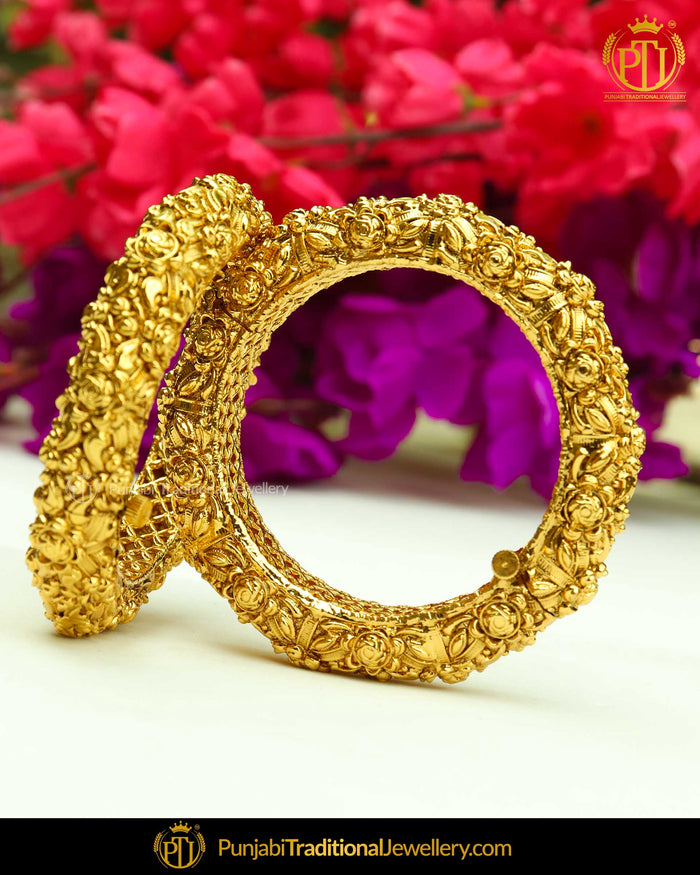 Antique Gold Finished Johda bangles Openable Bangles (Pair) | Punjabi Traditional Jewellery Exclusive