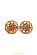 Antique Gold Finished Orange Polki Studs By PTJ