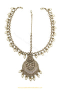 Antique Gold Finished Pearl Champagne Stone Matha Patti By PTJ Exclusive