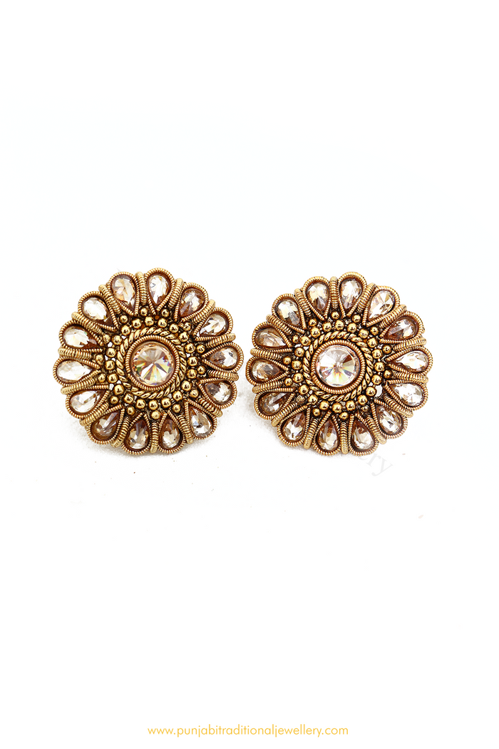 Antique Gold Finished Polki Studs By PTJ