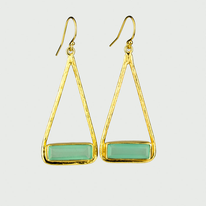 Aqua Chalcedony Adira Bar Triangle Frame Earrings, Sterling Silver or Gold Vermeil, Modern Boho Chic Frame Dangle Earrings for Women, March Birthstone