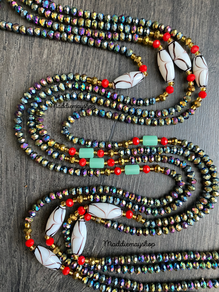 Aseye- Iridecent Black Waist Bead- Tie On Crystal Waist Bead 45"-50"