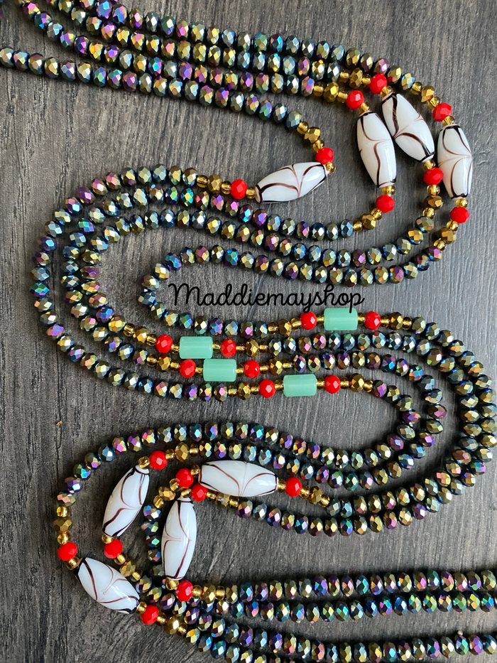 Aseye- Iridecent Black Waist Bead- Tie On Crystal Waist Bead 45"-50"