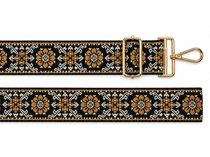 Bag Straps | Black and Gold Floral | Gold/Brass