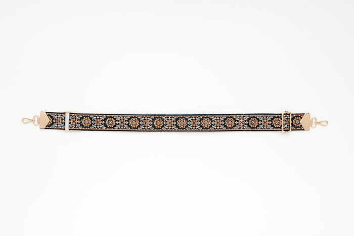 BAG STRAPS | BLACK AND RUST FLORAL | GOLD