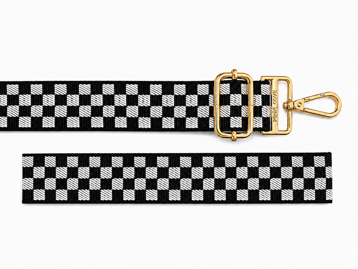 BAG STRAPS | BLACK CHECKERED | GOLD/BRASS