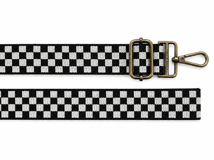 BAG STRAPS | BLACK CHECKERED | GOLD/BRASS
