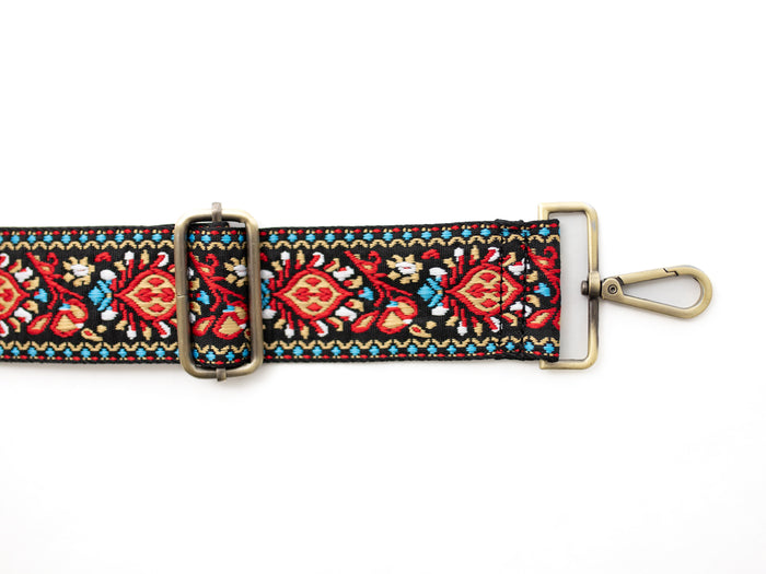 BAG STRAPS | BLACK FLORAL | BRASS