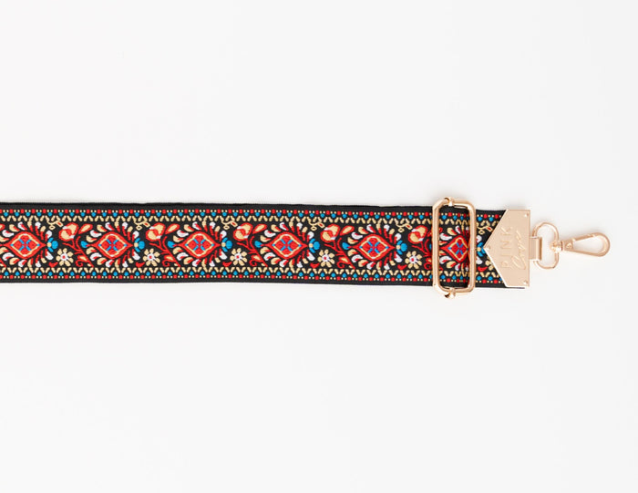 BAG STRAPS | BLACK FLORAL | GOLD