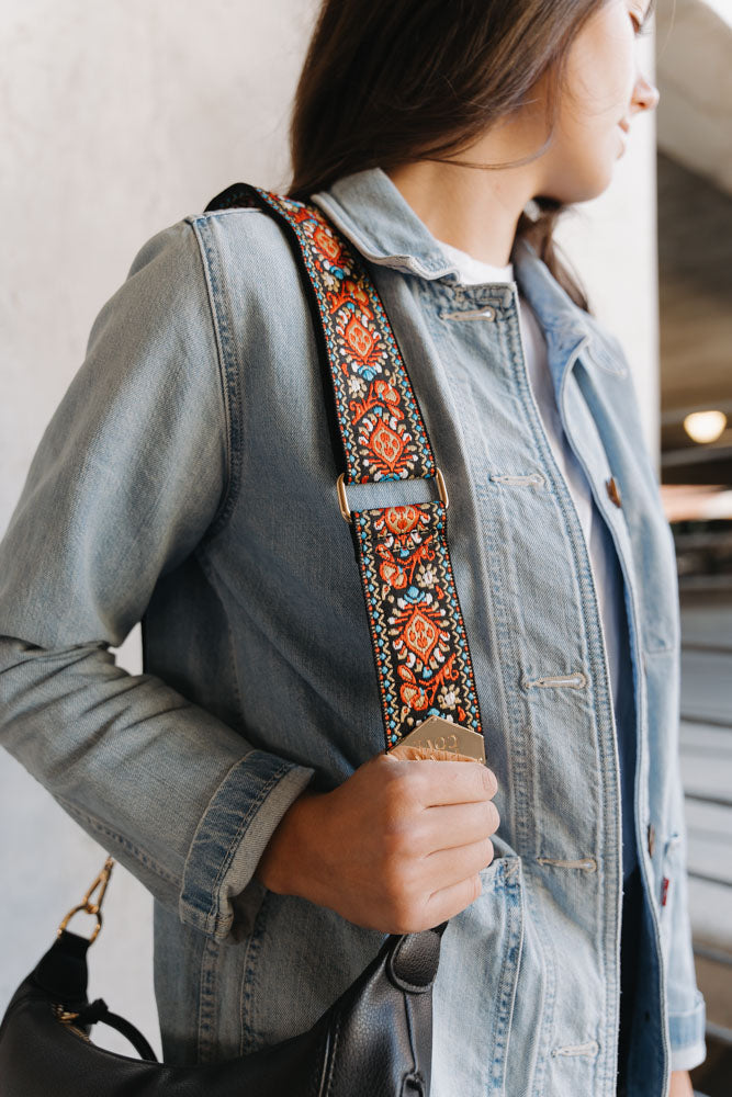BAG STRAPS | BLACK FLORAL | GOLD