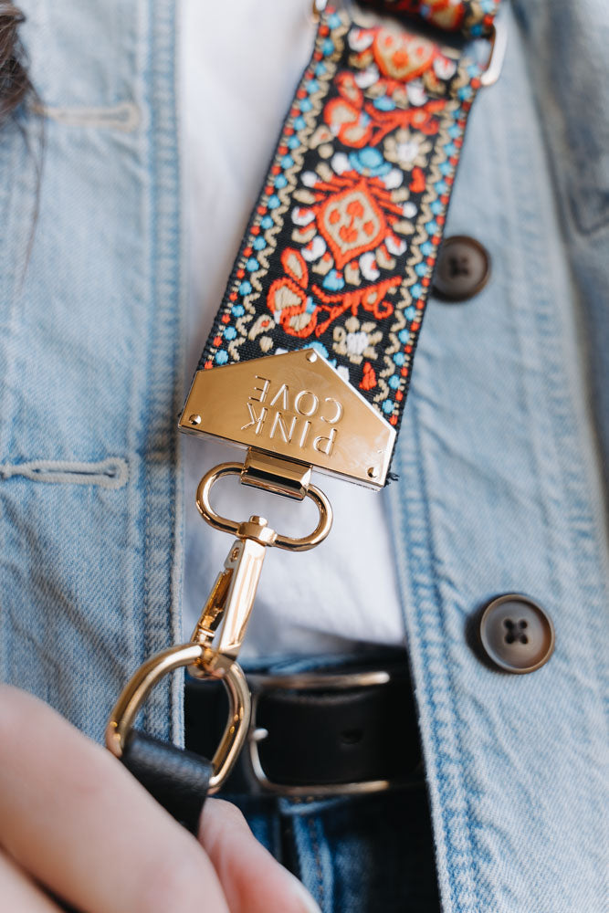 BAG STRAPS | BLACK FLORAL | GOLD