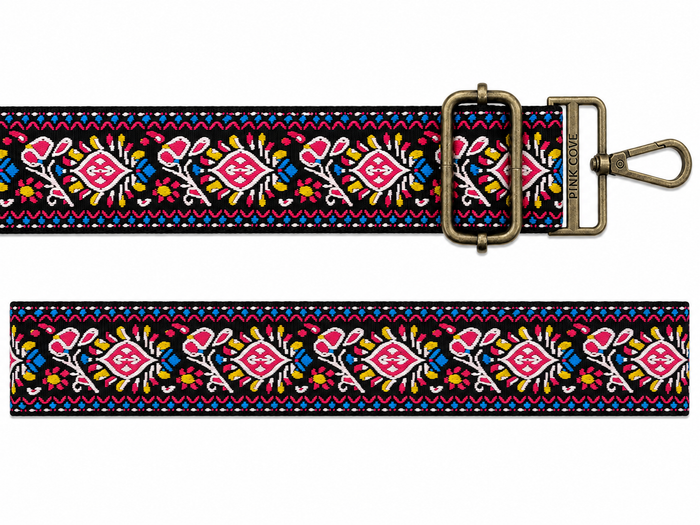 BAG STRAPS | BLACK FLORAL | GOLD/BRASS