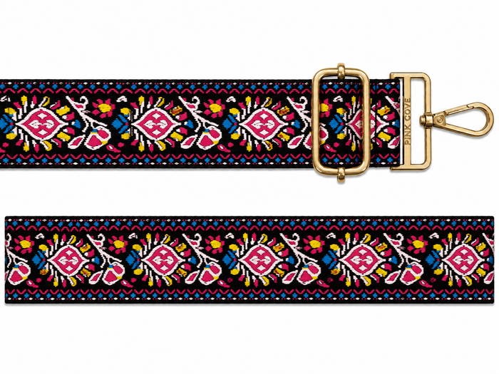 BAG STRAPS | BLACK FLORAL | GOLD/BRASS