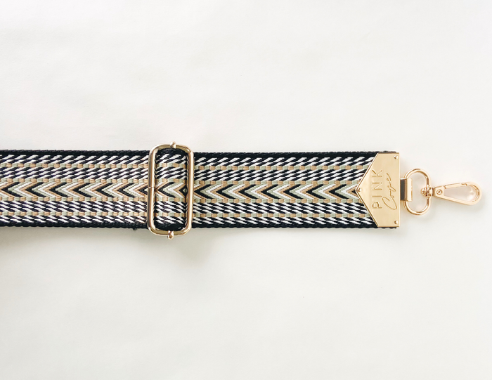 BAG STRAPS | BLACK HERRINGBONE | GOLD