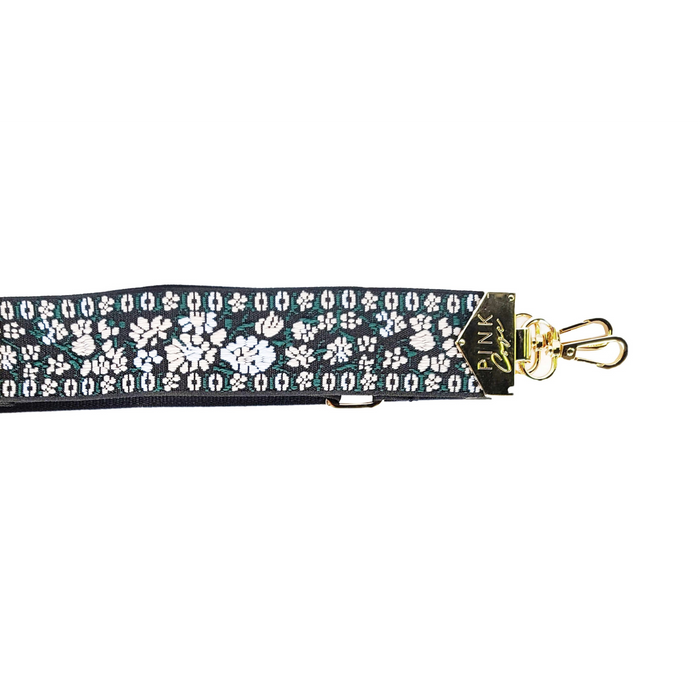 BAG STRAPS | BLACK/WHITE FLORAL | GOLD